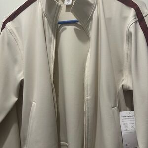 Athleta Cream and Burgundy Zip-Up Jacket